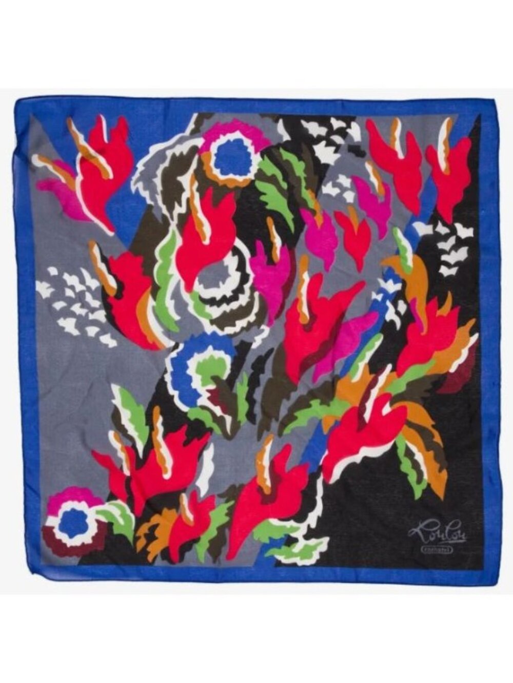 Cacharel Lou Lou Floral Print Scarf Blue Multicolor Square Made in Italy 1980s